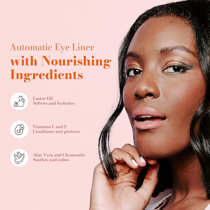Juwel Cosmetics Automatic Eyeliner, Smudge Proof Waterproof Eyeliner with Castor Oil, Aloe Vera, Chamomile & Vitamin E, Long-lasting, Smooth, Creamy & Vegan Formula, No Sharpening Needed