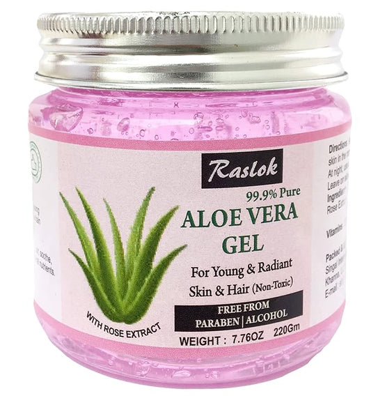 Raslok Aloe Vera Gel Pure Natural Organic Aloe Gel For Moisturizing Face Skin & Hair Care (Rose, 7.76 OZ)