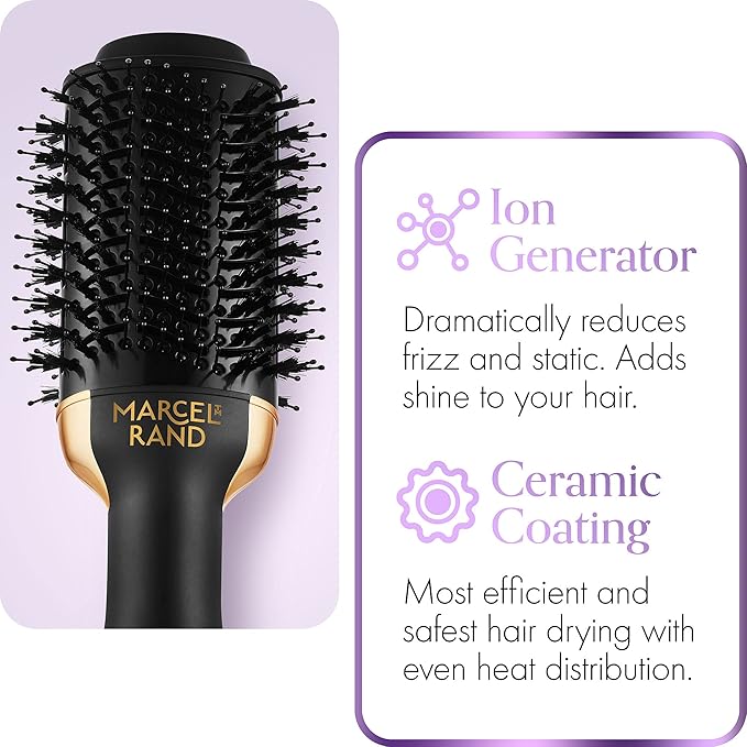 Professional 2 in 1 Volumizing Oval Hair Brush Dryer for Women, 75MM with Hard Travel Case and Premium Gift Box, Black & Gold