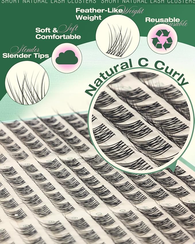 Short Lash Clusters 8-12MM Natural Eyelash Clusters Invisible Band Cluster Eyelash Extensions Wispy Cluster Lashes C Curly Individual Lashes 150PCS DIY Lash Extension by Lvmixwig