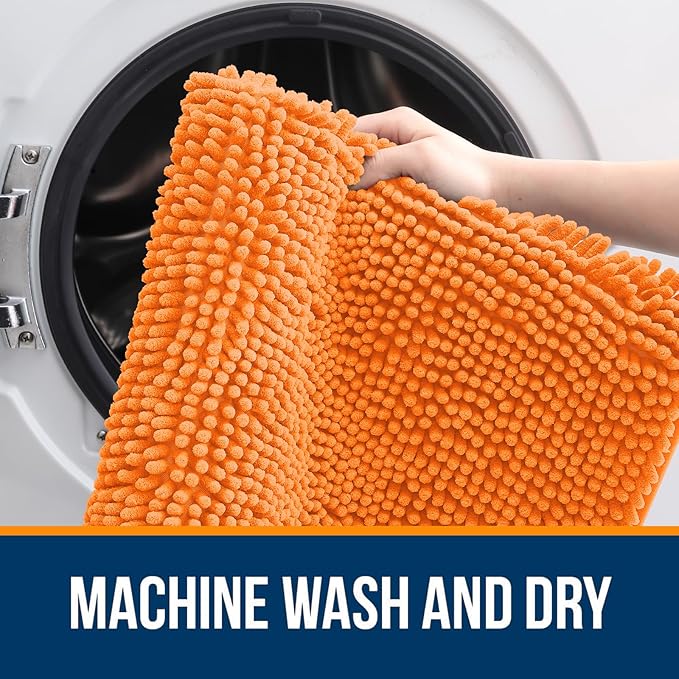 OLANLY Bathroom Rugs 70x24, Extra Soft Absorbent Chenille Bath Rugs, Rubber Backing Quick Dry, Machine Washable Bath Mats for Bathroom Floor, Tub and Shower, Home Decor Accessories, Orange