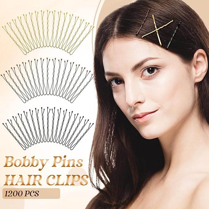 Tigeen 1200 Pcs Bobby Pins Bulk 2 Inch Hair Pins Kit for Women Invisible Wave Clips Pain-free Hairpin with Storage Case for Hairdressing Salon Ballet Studio Haircut All Hair Types(Black, Brown, Gold)