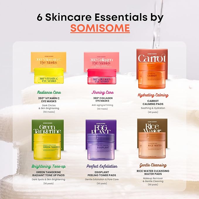 SOMISOME 360° Vitamin C Eye Masks – Korean Under Eye Patches for Puffy Eyes & Dark Circles, Lifting Eye Tone Up with Niacinamide & Bakuchiol, Hydrating and Soothing 50 Masks