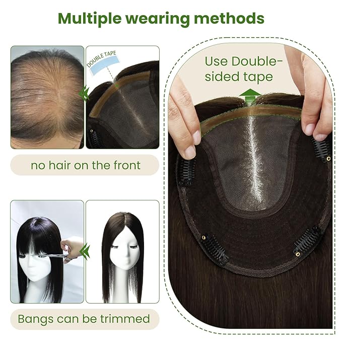 Hair Toppers for Women High Density 6x7 inch Base 12 inch 55 grams Golden Brown with Caramel Blonde Human with ThinningHair Cover Gray Roots（#102727 12inch）