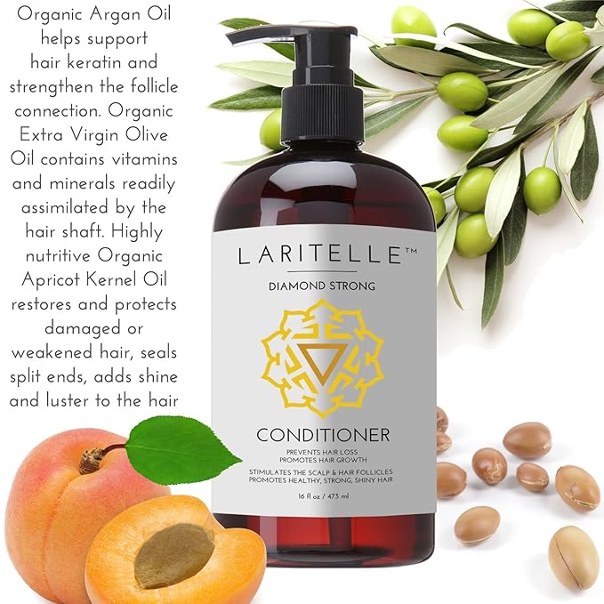 Laritelle Organic Conditioner – Diamond Strong – 16 oz – Organic Hair Conditioner for Hair Loss Prevention & Growth – Strengthens, Softens & Nourishes – Made in USA