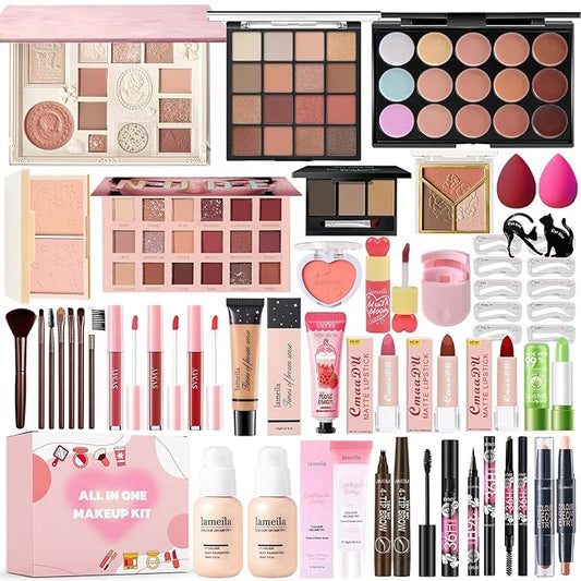All in One Makeup Kit Makeup Set for Women Full Kit, Make Up Gift Set for Women Teens Girls, Makeup Essential Bundle Includes Eyeshadow Foundation Lipsticks Mascara Eyeliner Cosmetic Brush Set