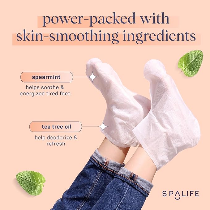SpaLife Moisturizing Foot Sockies | Foot Mask for Dry Cracked Feet Intensive Repair Treatment | Tea Tree Oil Softening Booties | Callus Remover Alternative | Self Care Gifts for Women | 8 Pack