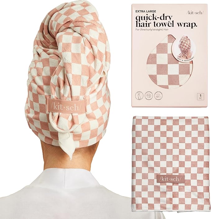Kitsch XL Microfiber Hair Towel Wrap for Women - Microfiber Towel, Super Absorbent, Quick Dry, Anti-Frizz - for Long & Short Hairs, Turbans for Women