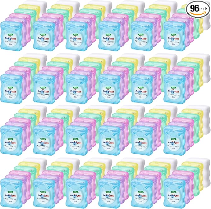 Geiserailie 96 Pack Dental Floss Bulk Mint Flavored Floss 50m Each Travel Dental String Oral Care for Teeth Protection (Square Wavy Box)