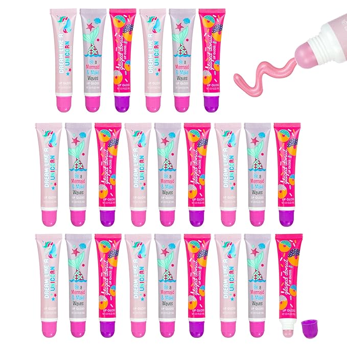 24pc Flavored Lip Gloss for Kids and Teens - Unicorn Themed Lip Gloss in Assorted Fruity Flavors, Unicorn Gifts for Girls, Teen Girls Party Favors, Non Toxic Makeup