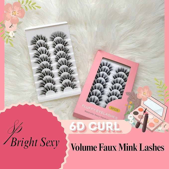 False Eyelashes Manga Anime Lashes, Wispy Volume Fake Lashes, Invisible Band for Cosplay, 8 Pairs Faux Mink Natural Look Spiky Eyelash Strips 17MM (Bright Sexy)