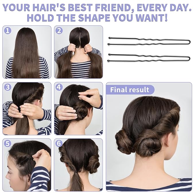 U Shaped Hair Pins -2.4 Inch 250 Count, Professional Hair Styling Pins for Women, Girls, and Hairdressing Salons - Includes Clear Storage Box for Updos and Bun Hair (Black)