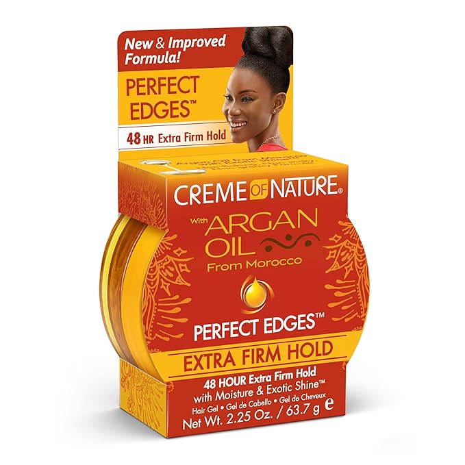 Creme of Nature with Argan Oil From Morocco Perfect Edges Hair Gel, 24 Hour Hold with Moisture and Exotic Shine, Extra Firm Hold, 2.25 Oz (Pack of 1)