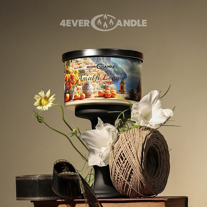 4EVER Scented Candles | 4-Wick 18oz Soy Wax Candle | Up to 50Hrs Clean Burn | Aromatherapy Candles for Home Scented | Gifts for Women & Mom, Amalfi Lemon
