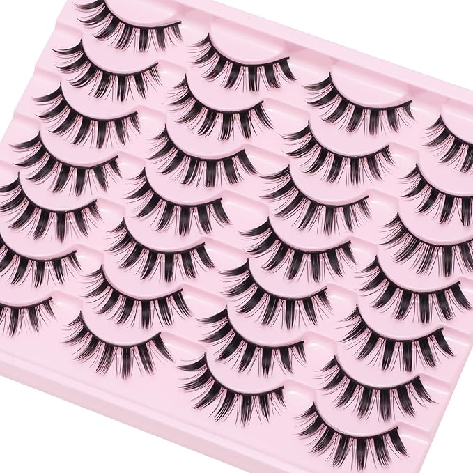 Manga Anime False Eyelashes 14 Pairs, Japanese Style Doll Eye & Spiky 8D Wispy Lashes, 16MM Dramatic Thick Faux Mink for Cosplay, Theatrical Makeup & J-Fashion