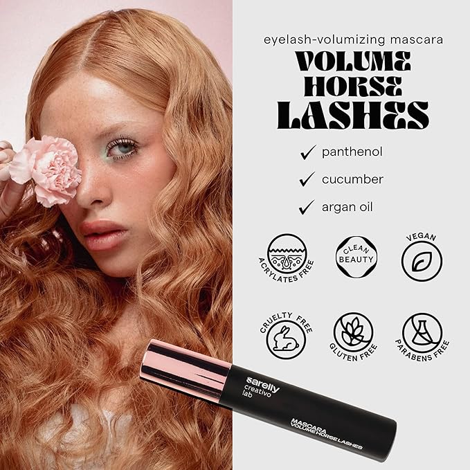 SARELLY Horse Lashes Mascara | Waterproof | Volumizing & Lengthening | Lash-Conditioning | Vegan & Cruelty-Free | Black