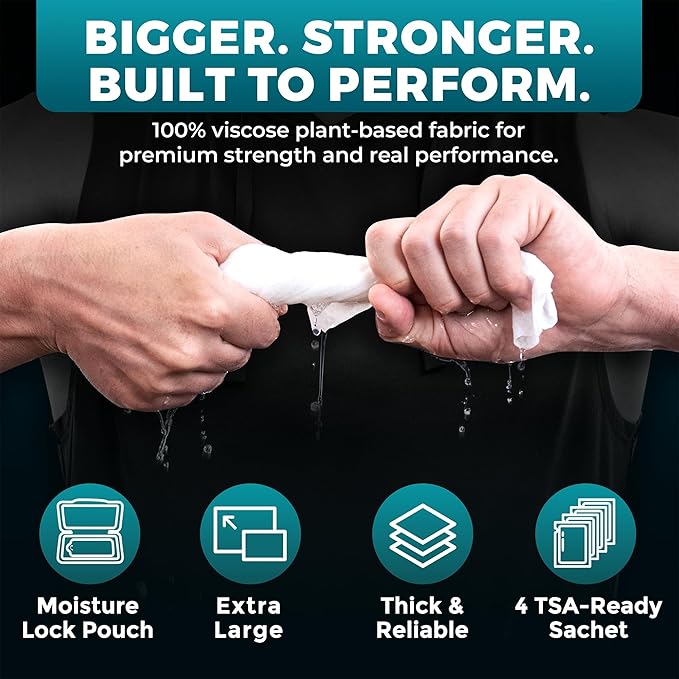 After Gym Body Wipes for Men (4pk) - 200 XL No Rinse Shower Wipes + 16 Travel Bath Sheets 10 x 11.5" - Mens Deodorant Disposable Washcloths for Bathing, Camping Essentials, Survival Gear and Supplies