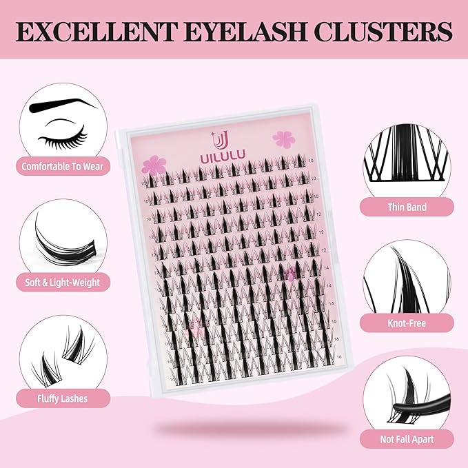 Lash Clusters 10-16mm Natural Lashes Clusters D Curl False Eyelash Clusters DIY Eyelash Extensions Individual Cluster Lashes (U07 Lashes Only)