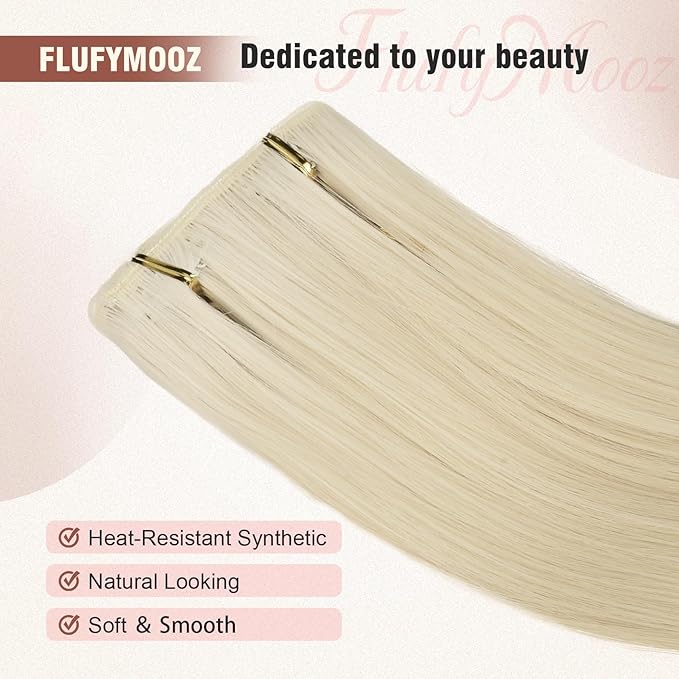 FLUFYMOOZ 6PC Clip in Hair Extensions 24" Straight Long Extensions for Women Synthetic Hairpiece (Platinum Blonde)
