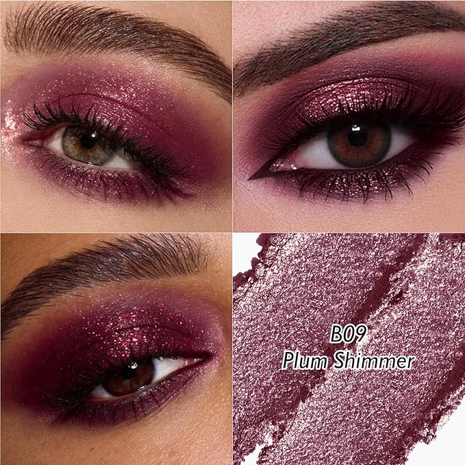 Plum Shimmer Eyeshadow Stick - Dual-Ended Long-Lasting Cream Eye Shadow for Older Women Crease-Proof Metallic Eyeshadow Pencil, Multi-Use Eye Crayon Highlighter Makeup with Built-in Smudger