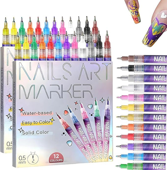 12 Colors Nails Art Pens Set,Nails Art Markers for Kids,Nails Art Markers Polish Pen for 3D Nails Art,DIY Nails Art Marker Drawing Painting Liner Pen,Portable Nails Art Tools(B-2 Sets)