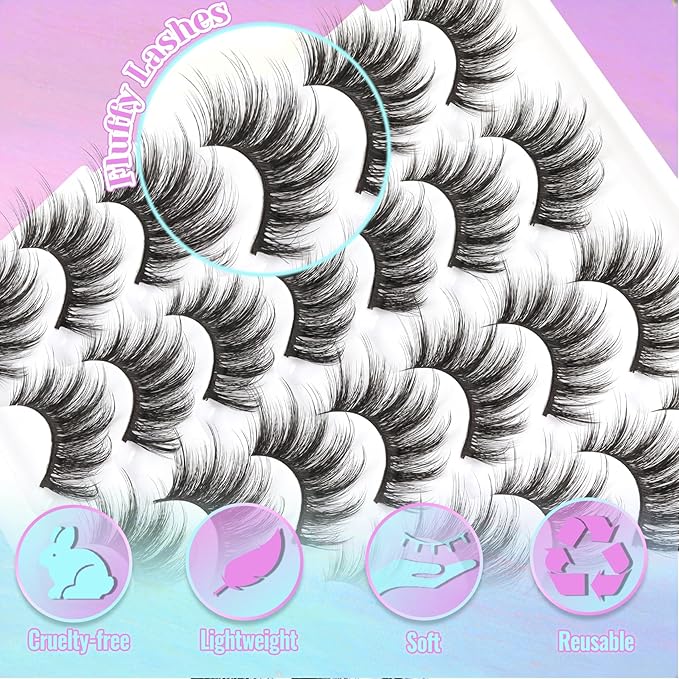 Losha Eyelashes Natural Look Faux Mink Lashes Pack Handmade Fluffy False Eyelashes 14 Pairs Cat Eye Lashes (54)