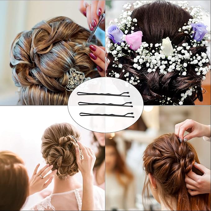 2" Bobby Pins for Hair in Case - 400 Pcs Black Hair Pins, Stainless Steel, Mini Strong Hold for All Hair Types (Thin/Thick/Curly/Straight) - Hair Accessories for Women for Styling, Updos, Daily Use