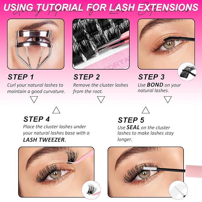 MilyBest Lash Clusters Kit 80D Fluff Cluster Eyelash Extensions 10-18mm Individual Lashes Clusters D Curl Lash Extension Kit, Waterproof Thick Volume Eyelash Clusters with Bond & Seal, Tweezers