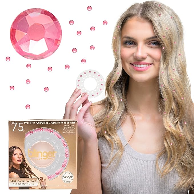 blinger® Shimmer Crystal Refill Pack – as seen on Shark Tank | 5 Discs – 75 Precision-Cut Glass Crystals | Hair-Safe Accessories | Styling Tool Not Included| Light Rose 4 mm