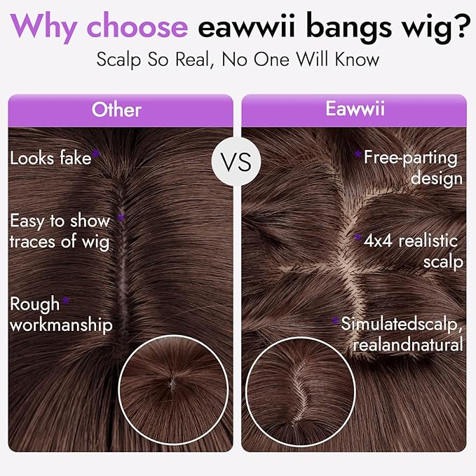 Long Chocolate Brown with Gray White Highlights Wig with Bangs for Women,4x4 Realistic Scalp,Free Parting,Layered Hairstyle Synthetic Heat Resistant for Daily Party Use 26 inch