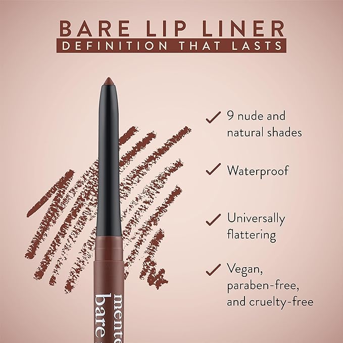 Mented Cosmetics Lip Liner for Women, Dark Brown Lipliner Lip Pencil, Waterproof Lipliner, Vegan + Cruelty Free Makeup, Bare