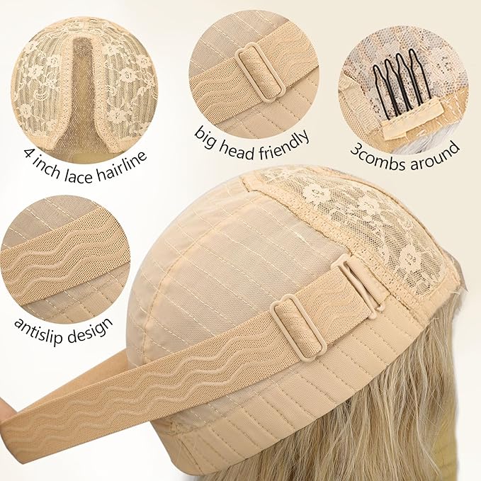 AISI HAIR Platinum Blonde Highlight Wig for Women, Long Wavy Lace Hairline Middle Part Synthetic Heat Resistant Wig for Daily Party-26 Inch