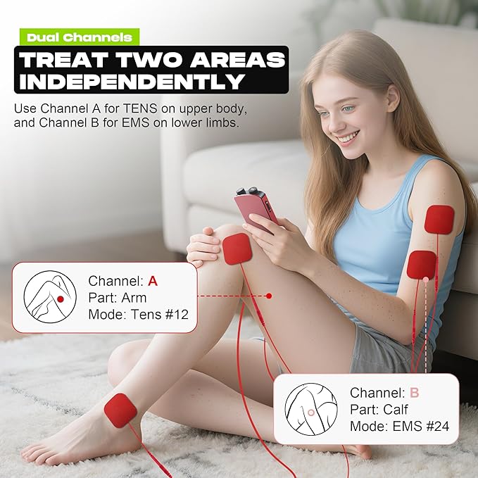 TENS Unit Muscle Stimulator with Color Display,Dual Channel TENS EMS Machine with Customizable Frequency&Pulse Width,36 Modes,20 Intensity Levels,Rechargeable Pain Relief Device–Red(Button Layout B)