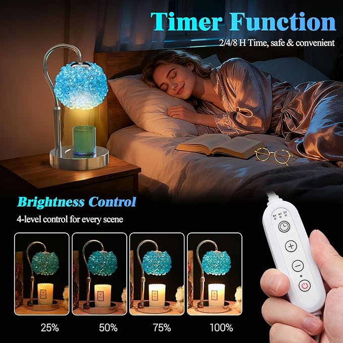 Luxury Candle Warmer Lamp with Crystal Gemstone Shade & Color-Changing Premium Base - Adjustable LED Wax Melt Warmer for Home Decor(Blue)