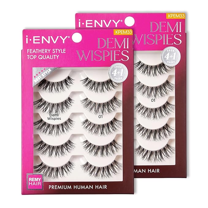 i-ENVY 10 Pairs Demi Wispies False Lashes (2 Pack), Premium Quality 100% Human Hair, Fluffy Feathered Eyelashes With Volume & Curl, Natural Look, Lightweight, Comfortable, Reusable for Everyday Wear