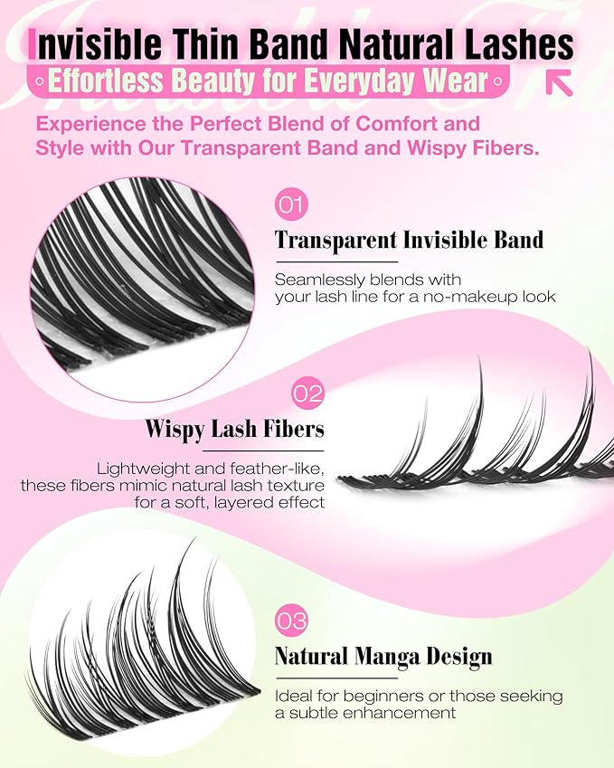 Short 10-12-14mm Lash Clusters Kit Manga Eyelash Clusters Kit Wispy Cluster Eyelash Extensions Clear Band Natural Lash Extension Kit Fairy Cluster Lashes by Delyneph
