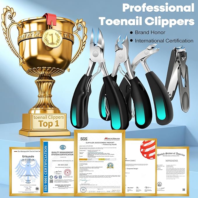Heavy Duty Toenail Clippers for Thick Nails, 7-in-1 Pedicure Kit with Catcher for Seniors & Men, Professional Wide Jaw Ingrown Toe Nail Clipper Set, Podiatrist Tool