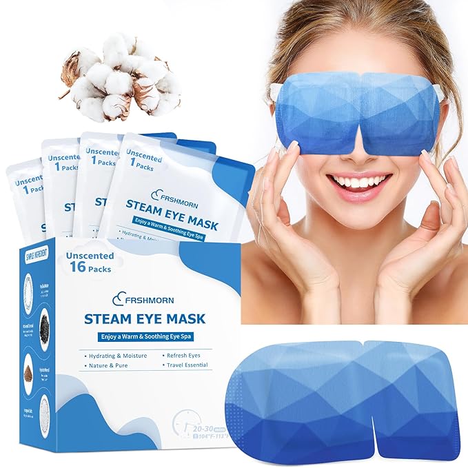 FRSHMORN 16 Packs Steam Eye Mask, Heated Eye Mask for Sleeping, Warm Compress for Eyes, Self Heating Disposal Steam Mask for Home Sleep, Office, Spa, Travel Essentials Stocking Stuffers (Unscented)