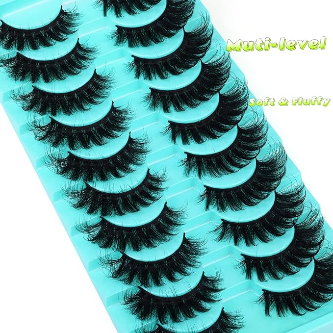 False Eyelashes Fluffy Mink Cat Eye Lashes Strip Pack 10 Pairs 18MM Wispy D Curl Fake Lashes That Look Like Extensions 8D Full Dramatic Eyelash by Goddvenus