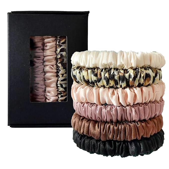100% Pure Mulberry Silk Scrunchies - 6Pcs Hair Scrunchies for Women | Hair Ties for Thick Hair | Silk Ponytail Holders Hair Care No Damage