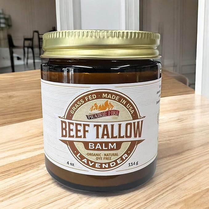 Grass Fed Beef Tallow Balm - 4 oz - Made in USA - Organic Grass Fed and Finished Tallow - Moisturizing Skin Care Lavender