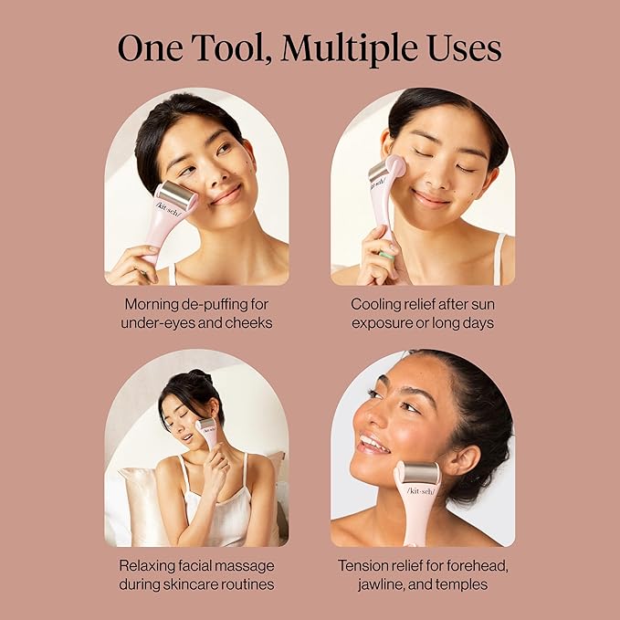 Kitsch Ice Roller for Face – Stainless Steel Ice Face Roller to Reduce Puffiness, Redness & Headaches – Cooling Facial Roller for Skin Care, Irritation Relief & Spa-Like Experience at Home - Pink