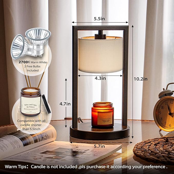 Candle Warmer Lamp with Timer, Electric Candle Warmer for Jar Candles, Dimmable Warming Light with 2 Bulbs, House Warming Gifts Bedroom Home Living Room Decor, Gifts for Mom (White)