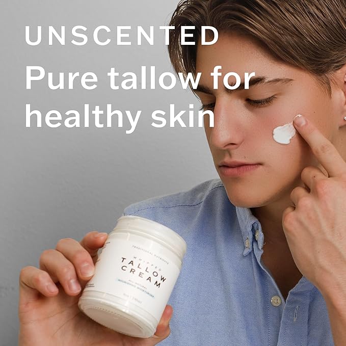 TRADITIONAL NUTRIENTS 100% Grass Fed Beef Tallow for Skin Care - Face + Body - Whipped Moisturizer - Natural Lotion, 16 FL. oz. (Unscented) Made from pure Beef Tallow Suet