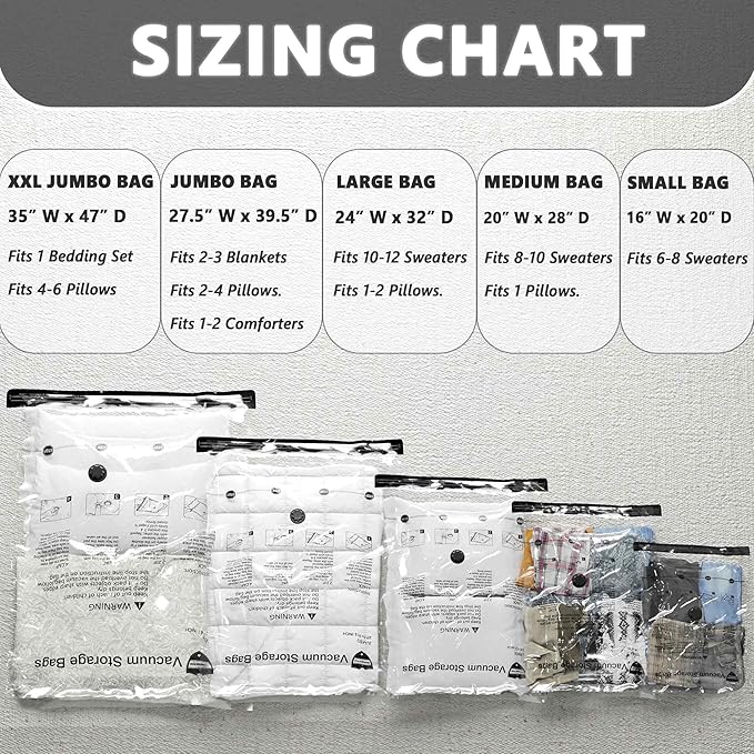8 X-Jumbo Vacuum Storage Bags, Compression Packing Seal Space Saver Cubes for Clothing Bedding Comforters Blankets Pillows
