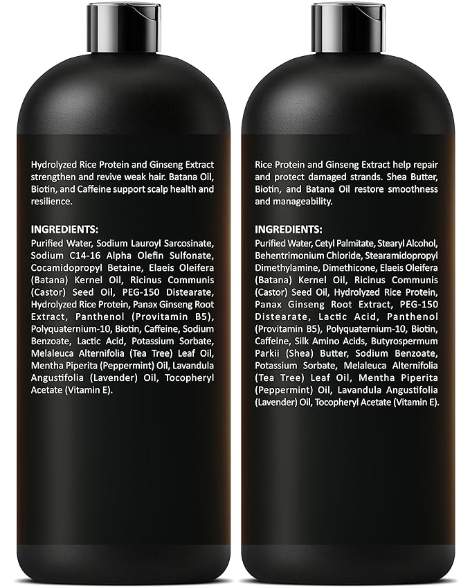 INFINA ESSENTIALS Rice Protein Shampoo and Conditioner Set | 16 fl oz Each | with Batana Oil & Ginseng | Strengthening, Thickening & Clarifying Formula | Supports Hair Growth & Repair