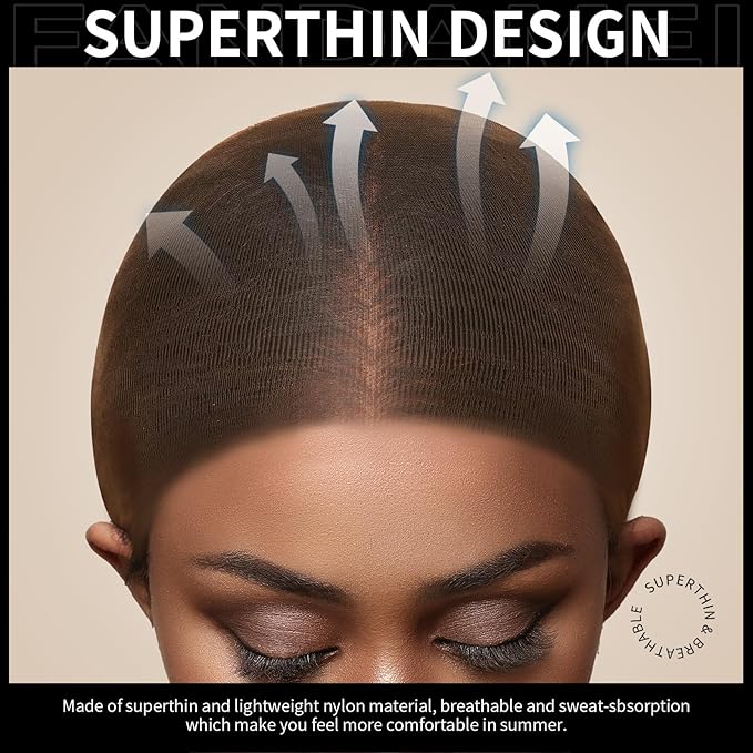 Fandamei HD Wig Cap, Ultra Thin Wig Caps Dark Brown, 4PCS Super Thin Nylon Wig Cap for Women Stretchy, Natural Transparent HD Wig Caps for Lace Front Wigs. Summer Wear Comfortable
