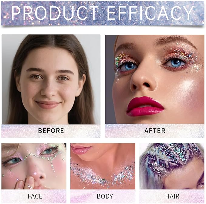 Face and Body Glitter Stick,Holographic Sparkling Neon Outfit Singer Concert Music Rave Festival Party Christmas Accessories Glitter Gel. (Black Orange Purple)