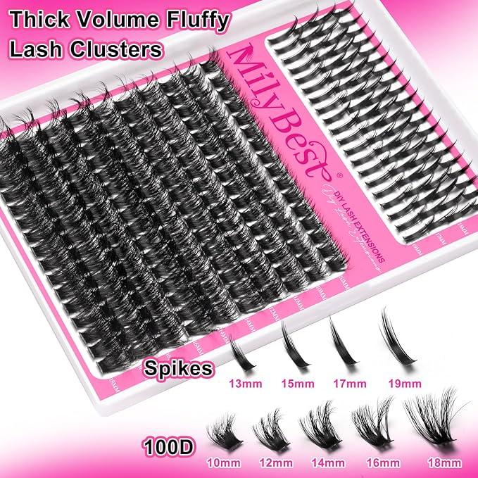 Lash Clusters 100D Eyelash Clusters Lash Spikes 13-19MM Spiky Volume Cluster Eyelash Extensions Long Thick DIY Individual Anime Lashes Clusters D Curl Strip Eyelashes by MilyBest