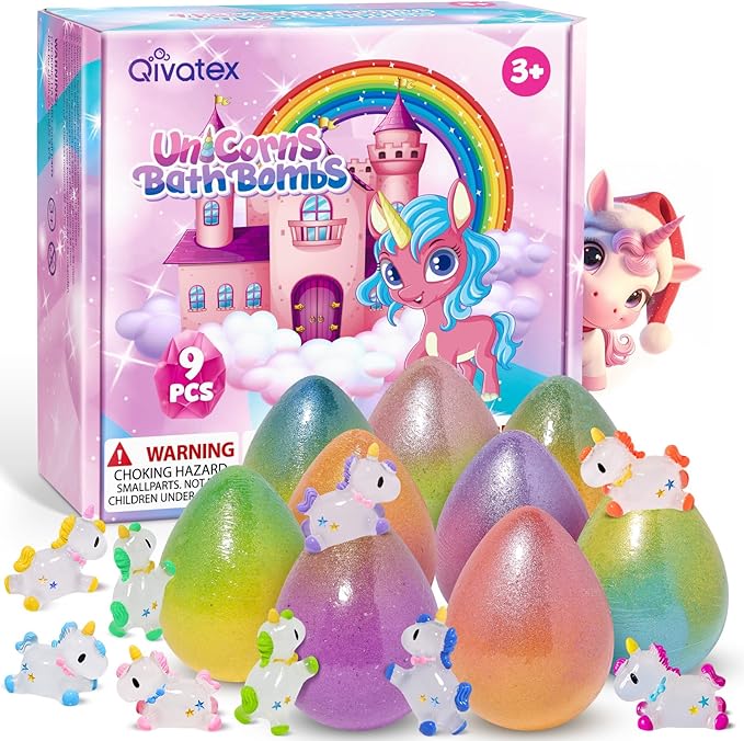 Unicorn Bath Bombs for Girls with Toys Inside, Natural Organic Bath Bombs Gift, Girls Valentines Day Gifts, Birthday Easter Gifts for Girl Easter Basket Stuffers Egg Fillers